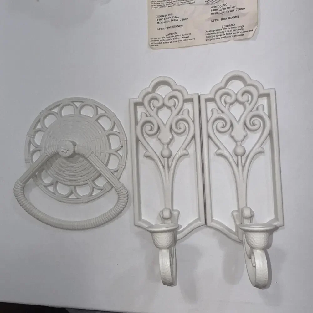 Vtg 1985 Homco White Faux Wicker Rattan Wall Hanging Towel Holder Bath MCM Retro